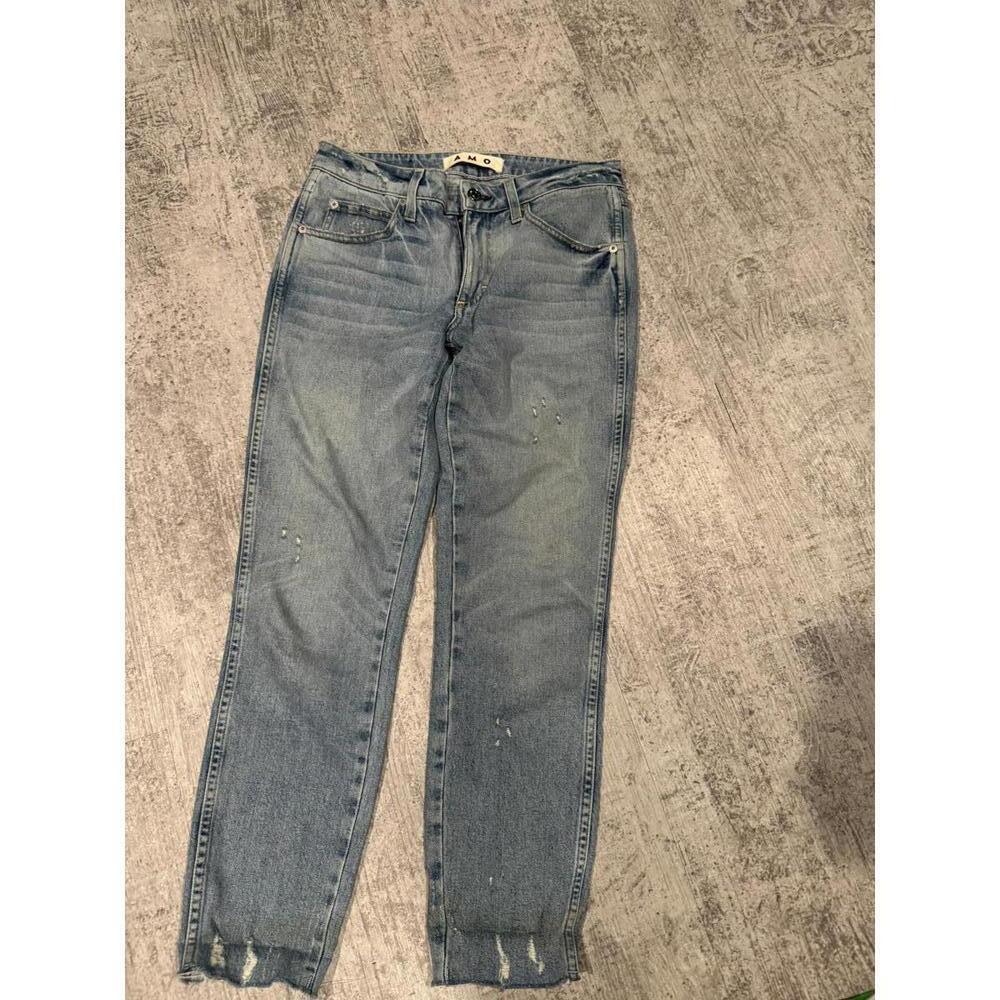 AMO Women's Stix Crop Distressed Light Wash Jeans sz 27